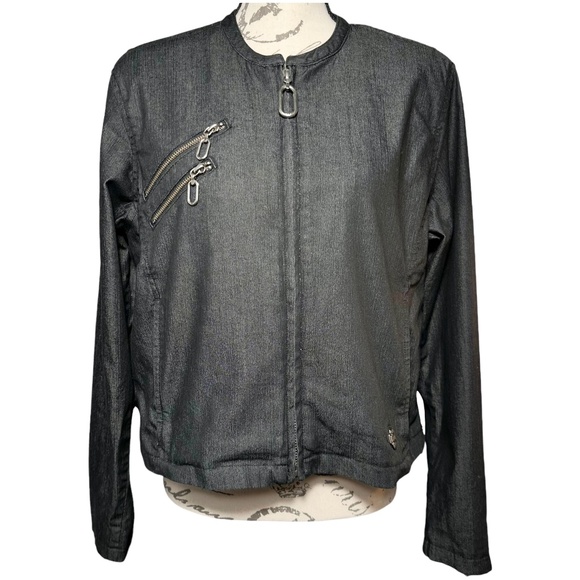 Harley-Davidson Vintage 2005 Moto Jacket Women’s Large Black Zip-Up Embroidered - Picture 1 of 7